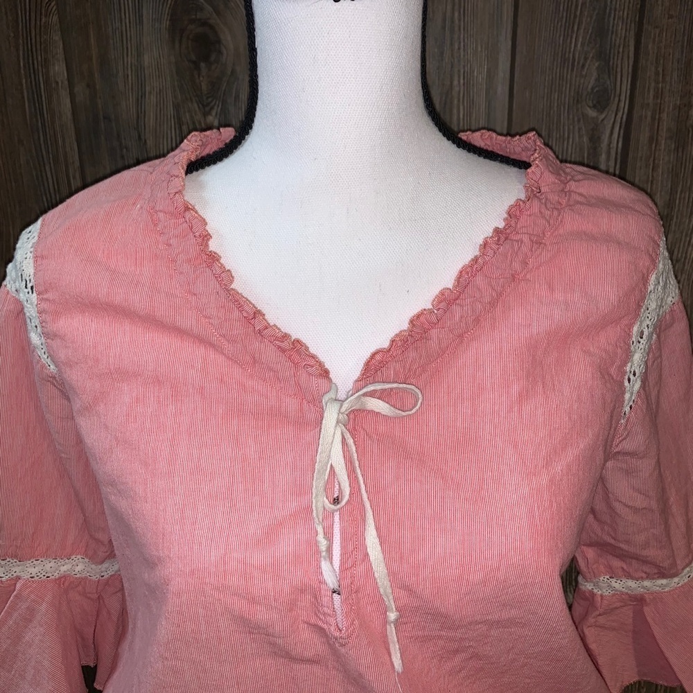 Free People Red & White Peasant Top Boho Festival Indie Music Bella Size 6 Bell - Picture 3 of 7